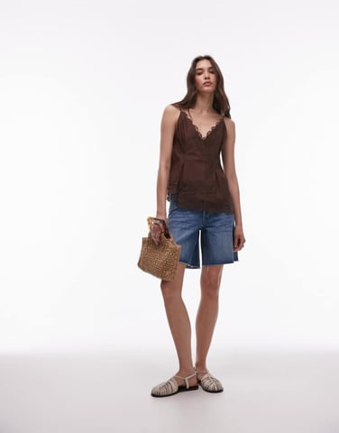 Topshop denim loose fit jort in mid blue