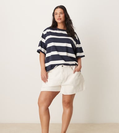 ASOS DESIGN Curve denim longline A line short in ecru