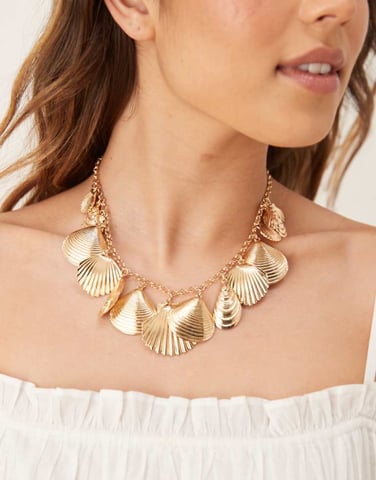 Accessorize Michelle shell charm statement necklace in gold