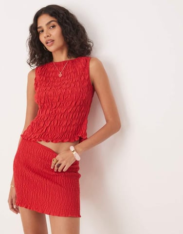 ASOS DESIGN linen blend shirred tank in red