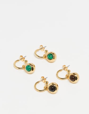 Topshop Erin 14k gold plated 2 pack hoop earrings with charms in gold