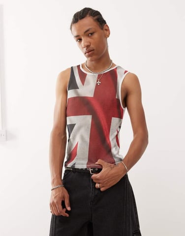 COLLUSION Mesh festival vest with union jack print