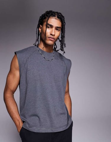 ASOS DESIGN super tung oversized linne i kolgrå melerad