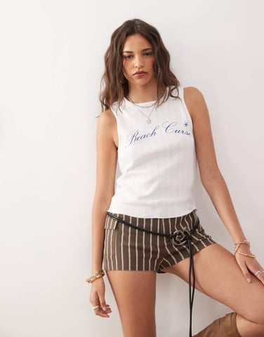 COLLUSION printed pointelle tank top in white