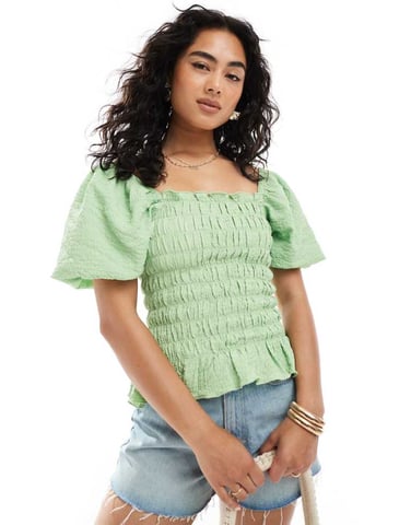 Miss Selfridge shirred detail blouse in green