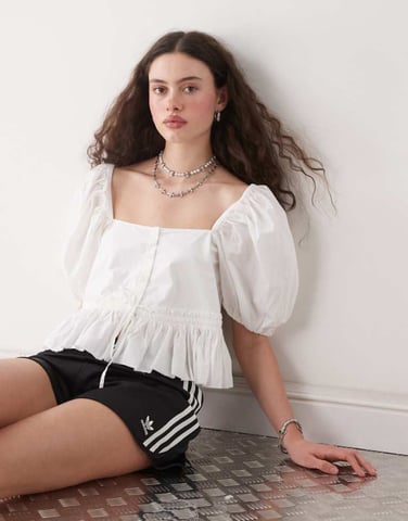 Monki puff sleeve milkmaid peplum blouse in white