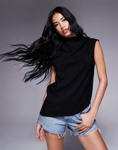 ASOS DESIGN drapey asymmetric sleeveless top in black