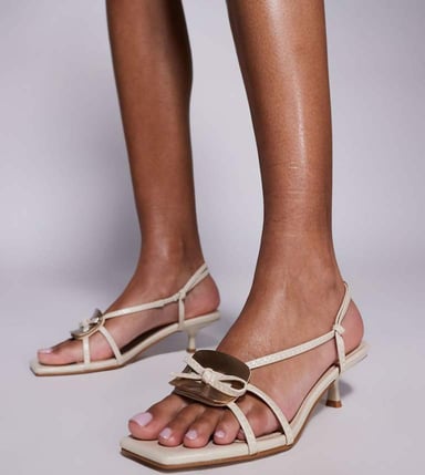 Simmi London Heiti Wide Fit square toe strappy kitten heels in stone