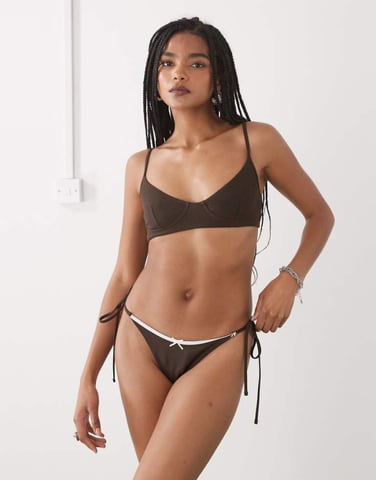 Weekday ribbed scoop bra in dark brown