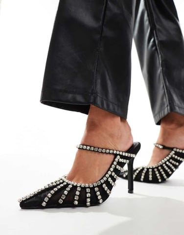 Azalea Wang Arthelia embellished heeled mules in black mesh