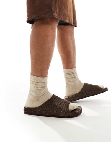 ASOS DESIGN slider sandals in brown hairy suede