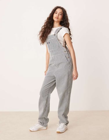 Dickies classic hickory stripe denim dungarees in navy