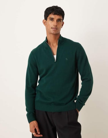 Abercrombie & Fitch long sleeve chest logo quarter zip jumper in green