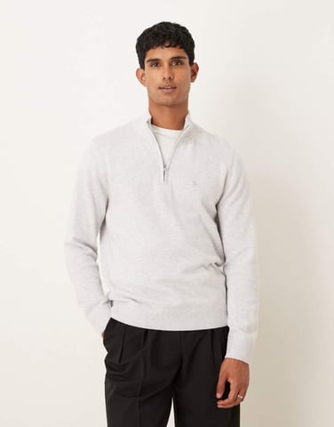 Abercrombie & Fitch långärmad tröja med bröstlogotyp och halvdragkedja i grått