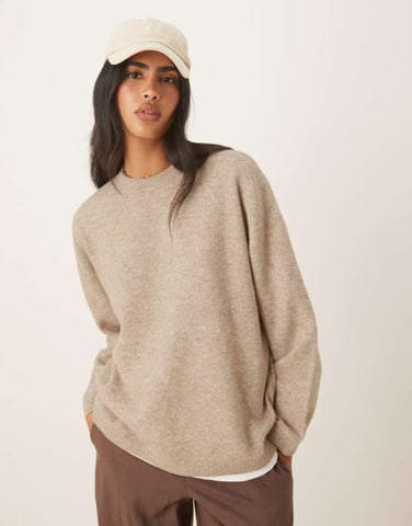 ASOS DESIGN relaxed crew neck jumper in oatmeal