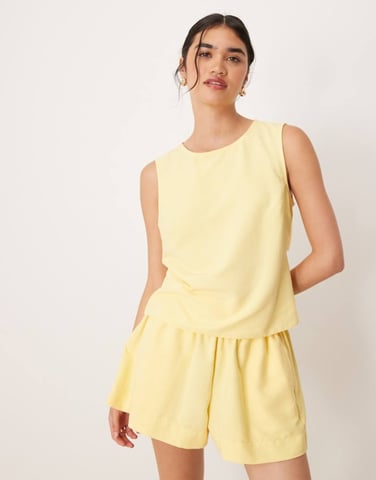 ASOS DESIGN open tie back shell top co-ord in yellow