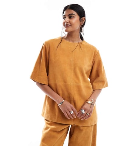 ASOS DESIGN suede oversized cocoon sleeve tee co-ord in ginger
