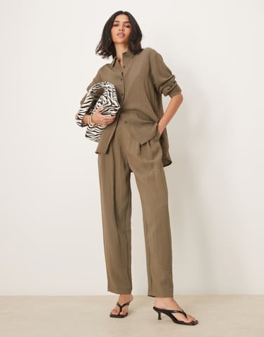 ASOS DESIGN tab waist detail tapered trousers co-ord in khaki