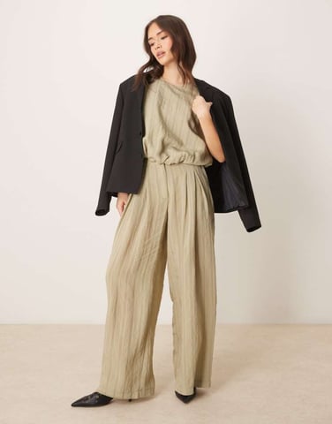 ASOS DESIGN wide leg trousers co-ord in green tonal stripe