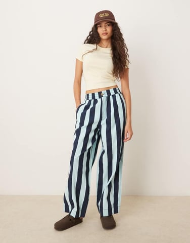ASOS DESIGN pull on barrel trousers in navy deckchair stripe