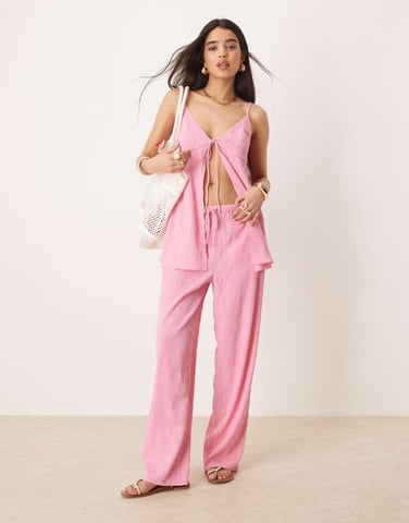 ASOS DESIGN pull on flare trousers co-ord in hot pink