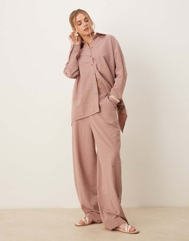 ASOS DESIGN seersucker relaxed pull on trousers co-ord in mink