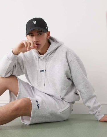 Kickers oversized hooded jumper in light grey marl co-ord