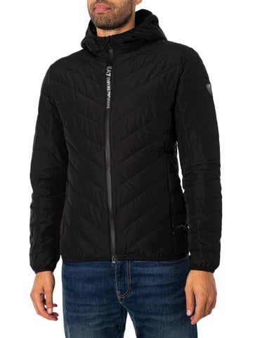 EA7 Logo Zip Down Jacket, Black