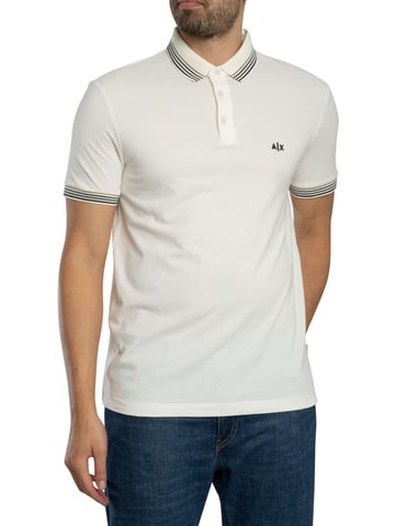 Armani Exchange Slim Fit Stripe Collar Polo Shirt, White