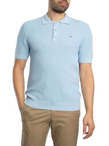 GANT Micro Textured Cotton Polo Shirt, Blue