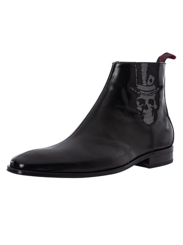 Jeffery West Skull Polished Leather Chelsea Boots, Black