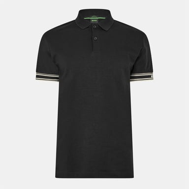 Boss Mens Zone Stripe Cuffed Slim Polo Shirt (Black)
