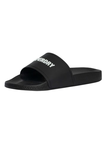 Superdry Premium Graphic Pool Sliders, Black