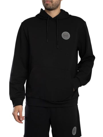 EA7 Logo Patch Pullover Hoodie, Black
