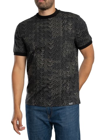 EA7 Regular Brand Pattern T-Shirt, Black