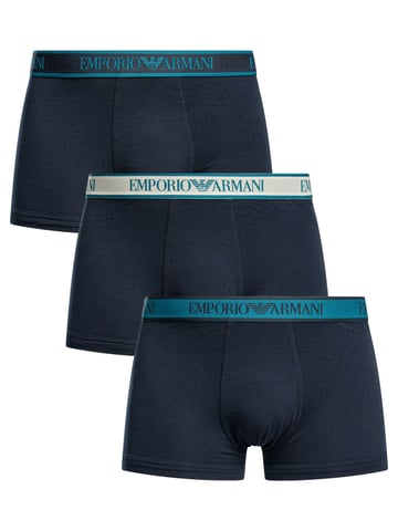 Emporio Armani 3 Pack Cotton Stretch Trunks, Blue