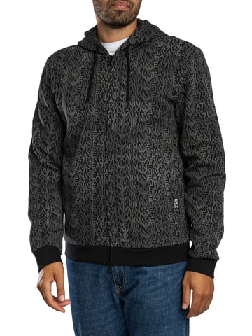 Emporio Armani Brand Pattern Zip Hoodie, Black