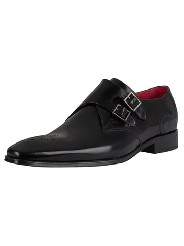Jeffery West Polished Buckle Leather Shoes, Black