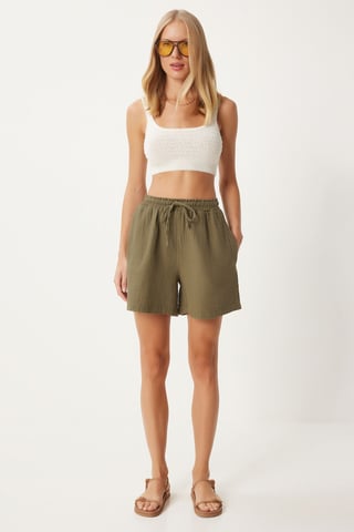High Waist Wide Leg Cotton Shorts