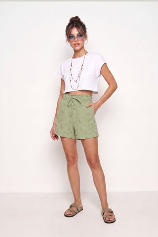 High Waist Drawstring Mini Shorts with Binding Detail