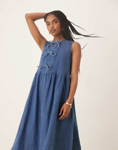 Nobody's Child Eden sleeveless denim midi dress in mid blue