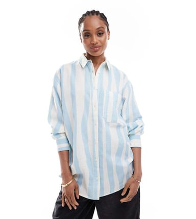 ASOS DESIGN Tall linen blend oversized shirt in blurred stripe