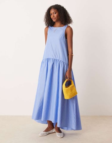 ASOS DESIGN drop waist maxi dress in blue stripe