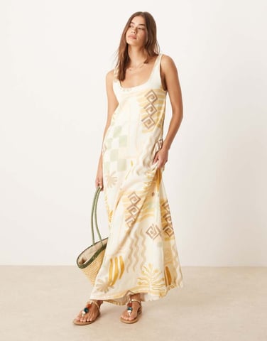 ASOS DESIGN trapeze maxi dress in conversational patchwork print