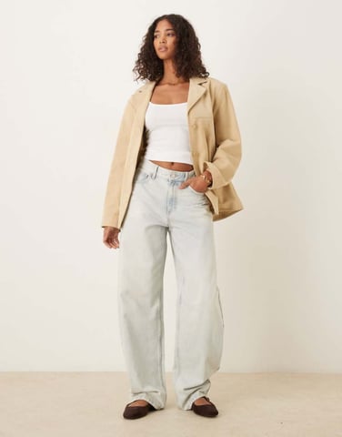 ASOS DESIGN äkta mocka 70-talsjacka i smörkräm
