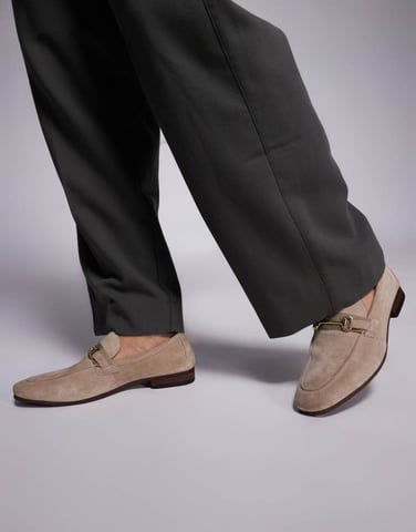 Walk London Capri trim loafer in stone suede