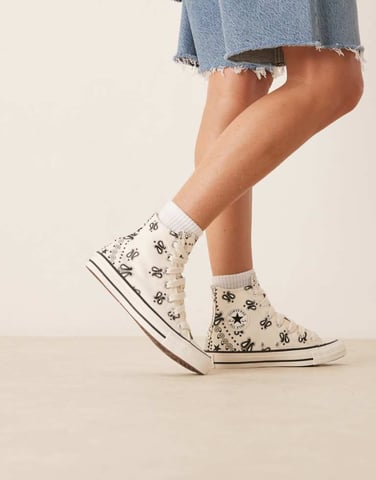 Converse Chuck Taylor All Star Hi trainers in off white with paisley detail