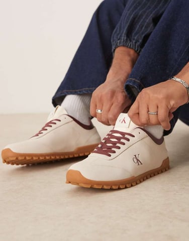 Calvin Klein suede low runner trainers with gum sole in off white