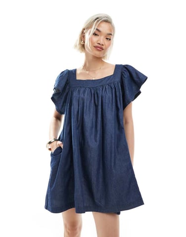 Miss Selfridge chambray mini dress in indigo wash