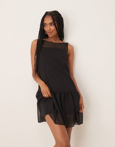 ASOS DESIGN drop waist mini dress in black